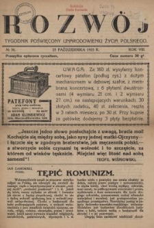 Rozw&oacute;j : tygodnik poświęcony unarodowieniu życia polskiego. R.8, nr 36