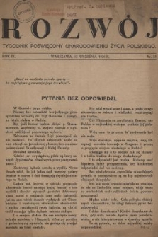 Rozw&oacute;j : tygodnik poświęcony unarodowieniu życia polskiego. R.9, nr 35