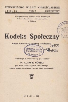Kodeks społeczny : zarys katolickiej syntezy społecznej
