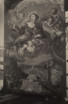 Rudy : obraz w kościele, na pierwszym planie św. Barbara