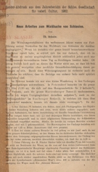 Neue Arbeiten zum Waldbuche von Schlesien