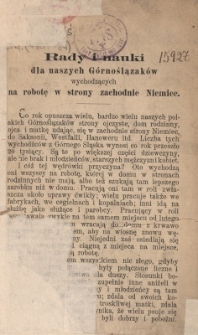 Rady i nauki dla naszych G&oacute;rnoślązak&oacute;w wychodzących na robotę w strony zachodnie Niemiec