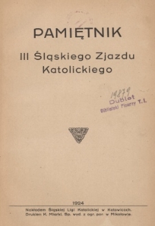 Pamiętnik III Śląskiego Zjazdu Katolickiego