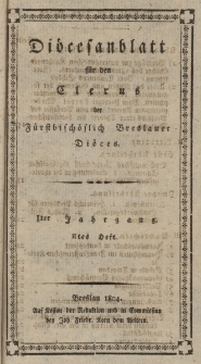 Di&ouml;cesenblatt f&uuml;r den Clerus der F&uuml;rstbisch&ouml;flichen Breslauer Di&ouml;ces. Iter Jg, IItes H.