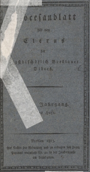 Di&ouml;cesenblatt f&uuml;r den Clerus der F&uuml;rstbisch&ouml;flichen Breslauer Di&ouml;ces. VIIIter Jg, Ites H.
