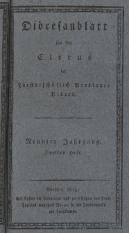 Di&ouml;cesenblatt f&uuml;r den Clerus der F&uuml;rstbisch&ouml;flichen Breslauer Di&ouml;ces. IXter Jg, IItes H.