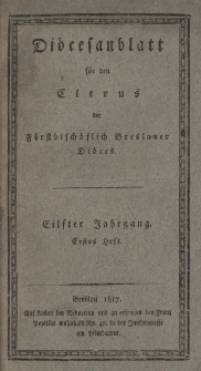 Di&ouml;cesenblatt f&uuml;r den Clerus der F&uuml;rstbisch&ouml;flichen Breslauer Di&ouml;ces. XIter Jg, Ites H.