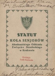 Statut Koła Senjor&oacute;w Akademickiego Oddziału Związku Strzeleckiego w Krakowie