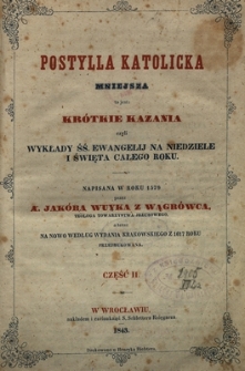 Postylla katolicka mniejsza to jest: kr&oacute;tkie kazania czyli Wykłady śś. ewangelij na niedziele i święta całego roku napisana w roku 1579 przez ... cz. 2