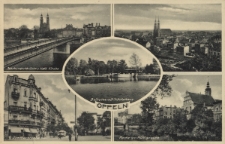 Oppeln : Jahrhunderdbr&uuml;cke u. Kath. Kirche, Zimmerstra&beta;e, Bolkosee mit Schutzhaus, Partie am M&uuml;hlgraben