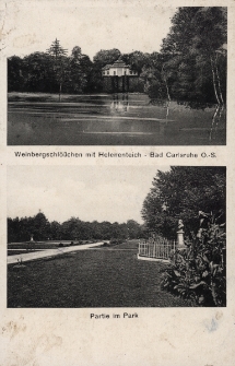 Bad Carlsruhe O.-S. : Weinbergschlösschen mit Helenenteich, Partie im Park