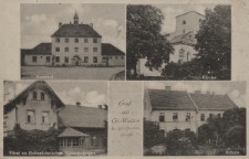 Gru&szlig; aus Gr. Walden Kr. Gr.=Strehlitz : Bahnhof, Kirche, F&uuml;rst zu Hohenlihe'sches Wirtschaftsamt, Schule
