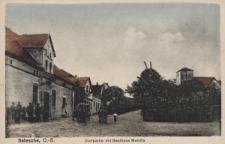 Salesche, O.-S. : Dorfpartie mit Gasthaus Mendla