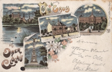 Gruss aus Ober-Glogau : Schloss m. Schlosskirche u. Rathhausthurm, Postamt, Seminar, Sieger-Denkmal 1866/70-71