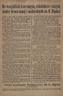 Do wszystkich bezrolnych, robotnik&oacute;w rolnych, służby folwarcznej i małorolnych na G&oacute;rnym Śląsku!