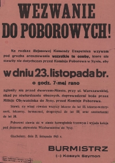Wezwanie do poborowych : [Podpis] Burmistrz Koszyk Szymon