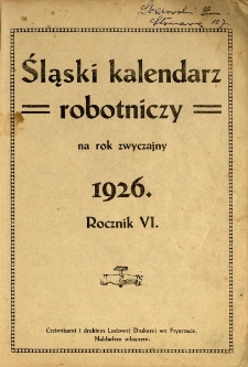 Śląski Kalendarz Robotniczy na rok zwyczajny 1926