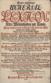 Grosses vollst&auml;ndiges Universal Lexicon Aller Wissenschafften und K&uuml;nste, Welche bi&szlig;hero durch menschlichen Verstand und Witz erfunden und verbessert worden : Darinnen so wohl die Geographisch-Politische Beschreibung des Erd-Creyses, nach allen Monarchien [...] Als auch eine ausf&uuml;hrliche Historisch-Genealogische Nachricht von den Durchlauchten und ber&uuml;hmtesten Geschlechtern in der Welt: Den Leben und Thaten der Kayser, K&ouml;nige, Churf&uuml;rsten und F&uuml;rsten, grosser helden, Staats-Minister, Kriegs-Obersten zu Wasser [...] Ingleichen von allen Staats- Kriegs- Rechts- Policey- und Hau&szlig;haltungs-Gesch&auml;fften des Adelichen und b&uuml;rgerlichen Standes [...] Wie nicht weniger die v&ouml;llige Vorstellung aller in den Kirchen-Geschichten ber&uuml;hmten Alt-V&auml;ter, Propheten, Apostel, P&auml;bste, Cardin&auml;le, Bisch&ouml;ffe, Pr&auml;laten und Gottesgelehrten [...] Endlich auch ein vollkommener Inbegriff der allergelehrtesten M&auml;nner, ber&uuml;hmter Universit&auml;ten, Academien, Societ&auml;ten. Bd.19 Ma