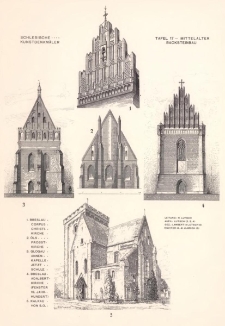 Tafel 17 Mittelalter Backsteinbau : Breslau Corpus Christikirche ; &Ouml;ls Probstkirche ; Glogau Annenkapelle Jetzt Schule ; Breslau Adalbertkirche (Fenster 19. Jahrhundert) ; Kalkau von S.O.