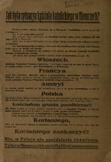 Jaka była sytuacja kościoła katolickiego w Niemczech?