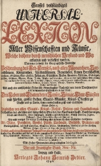 Grosses vollst&auml;ndiges Universal Lexicon Aller Wissenschafften und K&uuml;nste, Welche bi&szlig;hero durch menschlichen Verstand und Witz erfunden und verbessert worden : Darinnen so wohl die Geographisch-Politische Beschreibung des Erd-Creyses, nach allen Monarchien [...] Als auch eine ausf&uuml;hrliche Historisch-Genealogische Nachricht von den Durchlauchten und ber&uuml;hmtesten Geschlechtern in der Welt: Den Leben und Thaten der Kayser, K&ouml;nige, Churf&uuml;rsten und F&uuml;rsten, grosser helden, Staats-Minister, Kriegs-Obersten zu Wasser [...] Ingleichen von allen Staats- Kriegs- Rechts- Policey- und Hau&szlig;haltungs-Gesch&auml;fften des Adelichen und b&uuml;rgerlichen Standes [...] Wie nicht weniger die v&ouml;llige Vorstellung aller in den Kirchen-Geschichten ber&uuml;hmten Alt-V&auml;ter, Propheten, Apostel, P&auml;bste, Cardin&auml;le, Bisch&ouml;ffe, Pr&auml;laten und Gottesgelehrten [...] Endlich auch ein vollkommener Inbegriff der allergelehrtesten M&auml;nner, ber&uuml;hmter Universit&auml;ten, Academien, Societ&auml;ten. Bd.24 Neu-Nz