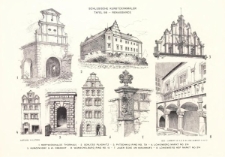 Tafel 98 Renaissance : Hertwigs Alde Thorhaus ; Schloss Plagwitz ; Patschkau Ring No. 79 ; Löwenberg Markt No. 214 ; Kunzendorf U. W. Oberhof ; Wünschelburg Ring No. 15 ; Jauer Ecke am Kirchhofe ; Löwenberg Hof Markt No. 214