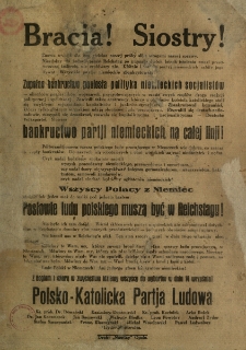 Bracia! Siostry! Volksgenossen! [Inc.:] Znowu wybiła dla nas godzina nowej pr&oacute;by sił z naszymi wrogami
