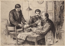 [Lenin, Stalin i Mołotow w redakcji gazety &bdquo;Prawda&rdquo; 1917 r.]