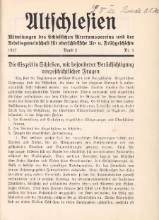 Altschlesien : Mitteilungen des Schlesien Altertumsvereins 1927. Bd.2, Nr 1