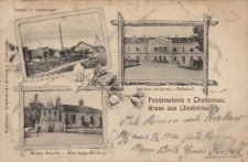 Pozdrowienie z Chodorowa : Tartak, dworzec kolejowy, rz. kat. Kości&oacute;ł