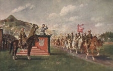 Marszałek J&oacute;zef Piłsudski wita defilującą kawalerię na błoniach w Krakowie 6 X 1933