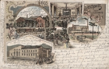 Gruss aus Deschowitz : Station Leschnitz, Bahnhof Leschnitz, Saal, Z&uuml;ckerfabrik Roswadze, Bahnhofshotel Bes Fr. Ruschka, Gesellschafts Garten