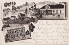 Gruss aus Komornik : Schule, Kirche, Kaluza's Gasthaus, Heisig's M&uuml;hle