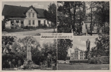 Gru&szlig; aus Burgwasser, Kr. Neustadt O./S. : P. Kanias Warenhaus, Kirche, Kriegerdenkmal, Schloss