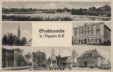 Groschowitz b./Oppeln O.-S. : Oderpartie, Kirche, St. Josef Stift, Bahnhof, Kriegerdenkmal, Pestalozzischule