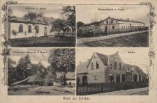 Gruss aus Dyloken : Gasthaus A. Mazur, Strumpffabrik A. Fuchs, Mühle und Sägewerk J. Mazur, Schule