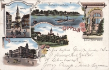 Gruss aus Oppeln : Rathaus, Ausflugsort Insel Bolko, Denkmal Kaiser Wilhelm I, Ober-Postdirektions Geb&auml;ude, Schlosspark
