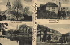 Oppeln (O.-S.) : Piastenschlo&szlig;, Schule an d. Peter-Paul Kirche, Partie am M&uuml;hlgraben, Oberrealschule