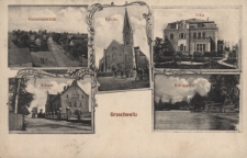 Groschowitz: Gesamtansicht, Kirche, Villa, Schule, Oderpartie