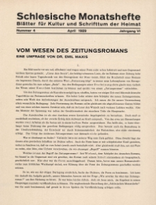 Schlesische Monatshefte : Bl&auml;tter f&uuml;r Kultur und Schrifttum der Heimat 1929, 6 Jg., Nr 4