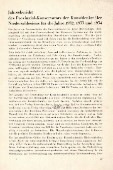 Jahresbericht des Provinzial-Konservators des Kunstdenkm&auml;ler Niederschlesiens f&uuml;r die Jahre 1932, 1933 und 1934