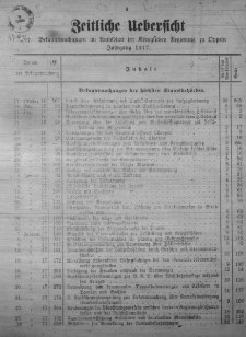 Zeitliche Uebersicht der Bekanntmachungen im Amtsblatt der K&ouml;niglichen Regierung zu Oppeln Jahrgang 1917