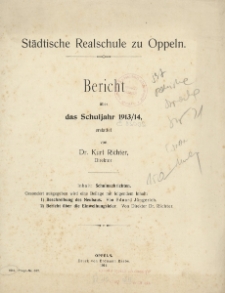 Bericht &uuml;ber das Schuljahr 1913/14