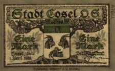 Koźle : [awers:] Stadt Cosel O.S. 1 M [rewers:] Herausgegeben zur Erinnerung an die Abstimmung 20. M&auml;rz 1921