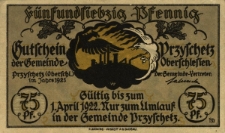 Przysiecz : [awers:] Gutschein der Gemeinde Przyschetz Oberschlesien 75 Pf. [rewers:] rycina