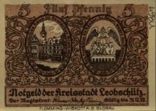 Głubczyce : [awers:] Notgeld der Kreisstadt Leobsch&uuml;tz 5 Pf. [rewers:] Der Scholle treu und treu dem deutschen Vaterland