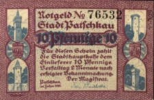 Paczk&oacute;w : [awers:] Notgeld N 76532 Stadt Patschkau 10 Pf. [rewers:] Rathaus