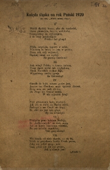 Kolęda śląska na rok Pański 1920 na nutę "Wśr&oacute;d nocnej ciszy"