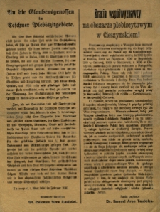Bracia wsp&oacute;łwyznawcy na obszarze plebiscytowym w Cieszyńskiem!