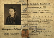Deutsche Reichsbahn-Gesellschaft Peronenausweis Nr 730...Margarete Kulessa